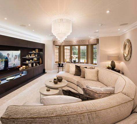 Curved Sofa Living Room, Mansion Living, Sofa And Chair Company, Home Cinema Room, Living Room Layout, Home Theater Rooms, Home Theater Design, Mansion Interior, Cinema Room