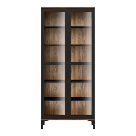 Display Cabinet Black White Oak 2 Glazed Doors Living Room Rommers | eBay Credenza Shabby, Black And Walnut, Double Glass Doors, Tv Beds, Door Displays, Glass Cabinet Doors, Glazed Door, 2 Doors, Black Walnut