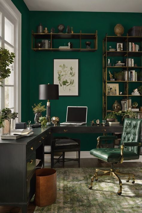 Indulge in the allure of "Allusive Green (SW 9030)"—a captivating hue destined to elevate your walls. Discover how this enigmatic green mystery infuses spaces with mysterious charm in 2024. #Ad #homedecor #homedesign #trendgirlApartment #Painthome #interiorarchitecture Wall Colors Green Room Colors
Bright Room office Colors
Apartment Renovation
Home office Remodeling
Modern Paint Colors
2024 Emerald Office Walls, Home Office Emerald Green, Emerald Green Home Office, Green Paint Office, Emerald Green Office, Green Office Ideas, Green Office Walls, Dark Green Office, Green Office Decor