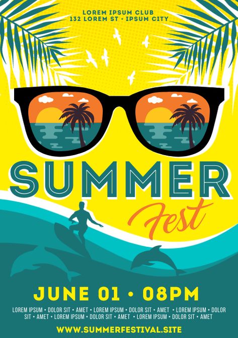 Summer Themed Poster, Summer Fashion Poster Design, Summer Festival Poster, Art Festival Poster, Spring Poster, Festival Banner, Summer Fest, Summer Promotion, Promotional Poster