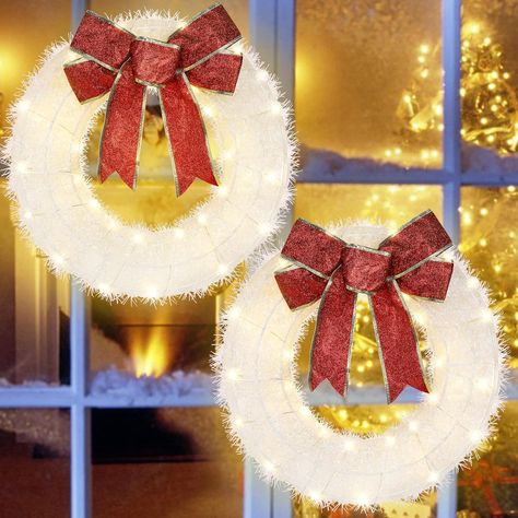 Front Door Christmas Wreath for Home, Wall, or Door Decoration, White Lighted Christmas Wreath, Mini Christmas Wreath, White Tinsel, Wreath For Christmas, Christmas Wreaths With Lights, Lighted Wreaths, Christmas Wreath For Front Door, White Christmas Wreath, Christmas Door Wreaths