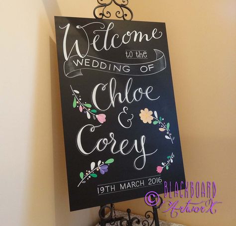 Welcome to the wedding of Chloe and Corey <3 Wedding sign, wedding blackboard, wedding chalkboard, hand written, hand painted Function Background, Wedding Blackboard, Wedding Chalkboards, Blackboard Wedding, Blackboard Paint, Wedding Bible, Pub Wedding, Wedding Chalkboard Signs, Parisian Wedding