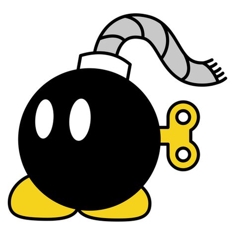 This small moving mechanical bomb with feet, eyes, and a key on the back is called Bob-omb and it is a generic enemy from the popular video game Super Mario! The black sticker with Bob-omb from the... Mole Idea, Mario Bros Room, Mario Stickers, Miss Rabbit, Mario Tattoo, Character Head, Super Mario Bros Birthday Party, Roblox Character, Mario And Princess Peach