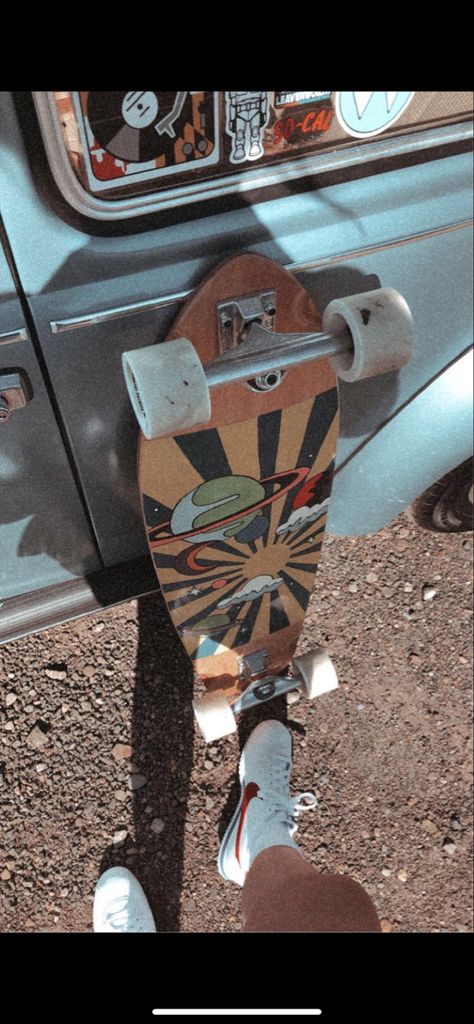 Cruiser Skateboard Aesthetic, Cruiser Board Aesthetic, Long Boarding Aesthetic, Long Board Aesthetic, Longboarding Aesthetic, Longboard Deck Art, Painted Longboard, Van Life Beach, Long Board Designs