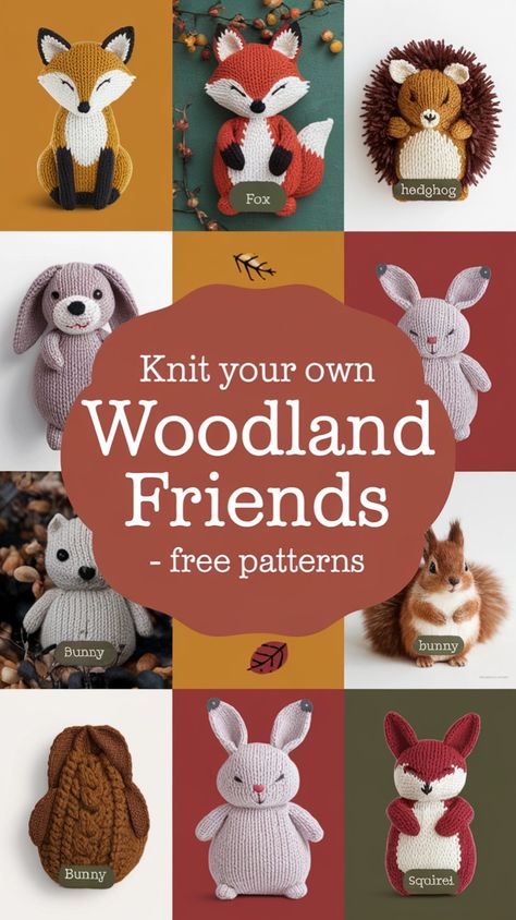 Knitted woodland animals free patterns: Craft adorable woodland animals with these easy and free knitting patterns! 🦊🦉🦔