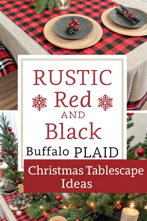 🦬 Embrace a rustic vibe with a red and black buffalo plaid Christmas tablescape! 🎄 Use checkered patterns in linens, napkins, and décor. 🌲 Incorporate natural elements like wood slices, greenery, and lanterns. ✨ Create a warm and inviting atmosphere perfect for festive feasts! 🍁 Buffalo Plaid Table Cloth With Burlap Runner, Buffalo Plaid Napkins, Red And Black Buffalo Plaid Christmas, Buffalo Plaid Christmas Table Decor, Buffalo Plaid Christmas Tablescape, Buffalo Plaid Table Setting, Red Buffalo Plaid Christmas Decor, Buffalo Plaid Table Decor, Christmas Dining Room Table Decor