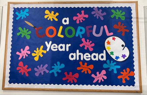 Preschool Poster Board Ideas, Splash Of Color Bulletin Board, Toddler Back To School Bulletin Boards, Pre K Bulletin Boards, September Bulletin Board Ideas Daycare, September Bulletin Board Ideas, Preschool Bulletin Board Ideas, Bulletin Board Sayings, Daycare Bulletin Boards