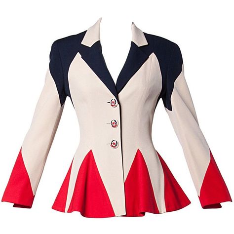 Moschino Vintage 90s 1990s Color Block Peplum Jacket with Heart... ❤ liked on Polyvore featuring outerwear, jackets, shoulder pad jacket, colorblock jackets, peplum jackets, moschino and color block jacket Jacket Inspiration, Moschino Vintage, Look 80s, Moschino Jacket, Colorful Jacket, Color Block Jacket, 1990s Fashion, Peplum Jacket, Button Jacket