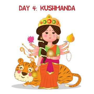 Happy Navratri Day 1 To 9, Day 4 Navaratri, 4th Day Of Navratri Kushmanda, Day 4 Of Navratri, Navratri Day 4 Kushmanda, Kushmanda Devi Painting, Day 4 Navratri Goddess, Navratri Day 1 To 9, Navratri 4th Day