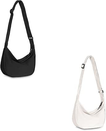 Small Sling Crossbody Bag for Women Men Trendy, Mini Crescent Bag with Adjustable Strap, 2 Zippers Lightweight Nylon Bag Sling Crossbody Bag, Crescent Bag, Kids Luggage, Nylon Bag, Bag For Women, Crescent, Women Men, Adjustable Straps, Crossbody Bag