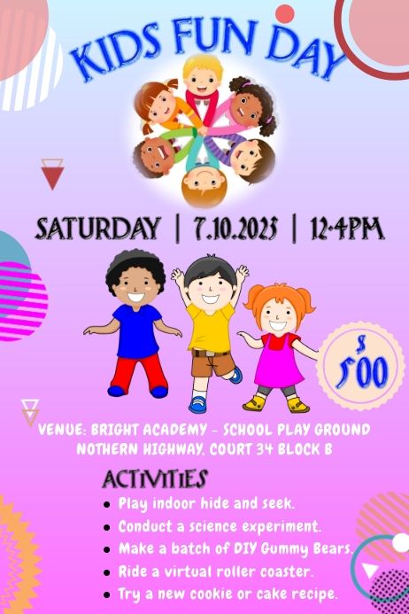 Editable Kids children fun day entertainment outdoor activities event poster flyer ad banner😆 Event Posters, Ad Banner, Event Banner, School Play, Kids Events, Kids Fun, Event Poster, Fun Day, Science Experiments