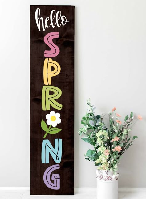 Spring Porch Signs, Diy Porch Signs, Wood Porch Signs, Signs With Cricut, Porch Sign Ideas, Diy Wooden Sign, Spring Porch Ideas, Porch Boards, Pallet Signs Diy