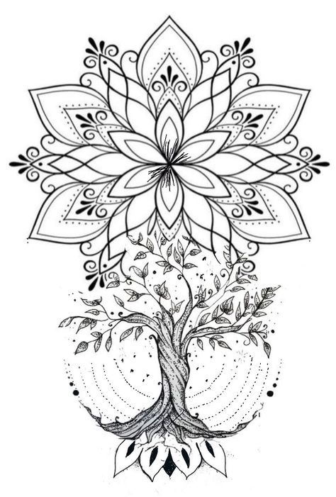 Mandala Tattoo Designs For Women, Mandela Leg Tattoos, Mandala Tattoo Sleeve Women, Mandala Tree, Tree Mandala, Mandala Tattoos For Women, Tatoo Dog, Mandela Tattoo, Mandala Tattoo Sleeve