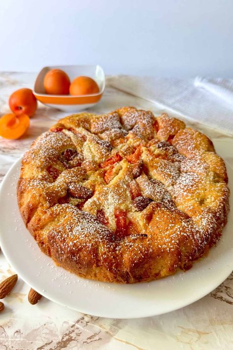 Apricot Almond Cake Recipe - Recipes from Italy Apricot Desserts Easy, Apricot Cake Recipe, Lemon Apricot Nectar Cake, Austrian Apricot Cake, Apricot Bundt Cake, Almond Apricot Cake, Apricot Dessert, Apricot Cake, Almond Cake Recipe