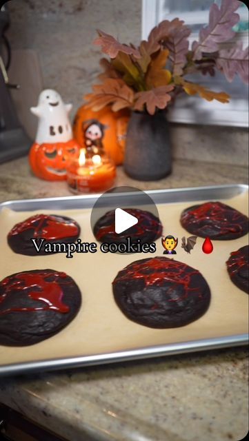 Justin Eseller on Instagram: "Starting spooky season early with “vampire” cookies 🧛‍♂️🦇🩸🍪 Basically just cheesecake filled red velvet cookies  Ingredients cheesecake filling: 8oz block cream cheese  1/3 cup sugar  2 tbsps sour cream 1/2 tsp vanilla  2tsp red food coloring   Ingredients: 1/2cup unsalted butter(melted) 1/2cup brown sugar 1/3 cup granulated sugar  2tbsp unsweetened cocoa powder 1large egg 1tsp vanilla extract 1/2tsp baking soda 1/2tsp salt 1&1/2 cups flour 1tsp white vinegar  1tsp black food coloring  1/4 bar white chocolate melted with red food coloring   Instructions: 1.Prepare cream cheese filling by mixing together softened cream cheese, sugar, sour cream, vanilla and food coloring. Then place tablespoonfuls onto parchment paper and chill in the freezer for an hour or Vampire Cookies, Vampire Cookie, Black Food Coloring, Velvet Cream, Halloween Sugar Cookies, Red Velvet Cookies, Cream Cheese Cookies, Red Food Coloring, Cream Cheese Filling