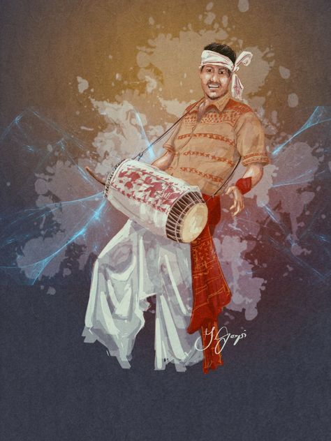 Based on drum player of Bihu Festival North East India Bihu Dance Drawing, Bihu Dance Photography, Bihu Drawing, Assam Culture Art, Assam Culture, Bihu Festival, Music Painting Canvas, Boho Art Painting, North East India