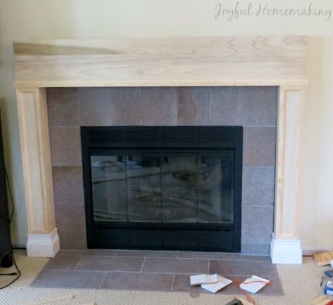 Mantle Redo – Joyful Homemaking Replacing Fireplace Mantle, Mantle Makeover Diy, Mantle Redo, Mantle Remodel, Mantle Makeover, Fruit Lunch, Tile Removal, Crock Pot Desserts, Diy Tile