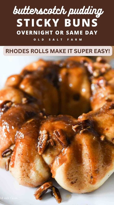 Butterscotch Pudding Sticky Buns are an easy version of pecan sticky buns that you can make overnight or during the day! Made with Rhodes Rolls, they are perfect for the holiday season, overnight guests, and weekend brunch. Pecan Rolls Recipe, Easy Sticky Bun Recipe, Rhodes Rolls Recipes, Easy Sticky Buns, Rhodes Rolls, Sticky Buns Recipes, Pecan Sticky Buns, Pecan Rolls, Pumpkin Chocolate Chip Bread