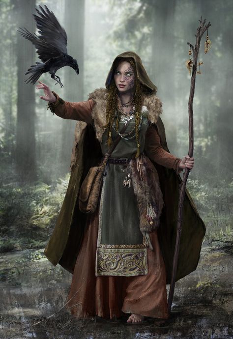 Druid Costume, Dnd Druid, Baba Jaga, A Crow, Heroic Fantasy, Dungeons And Dragons Characters, Dnd Art, Medieval Clothing, Witch Art