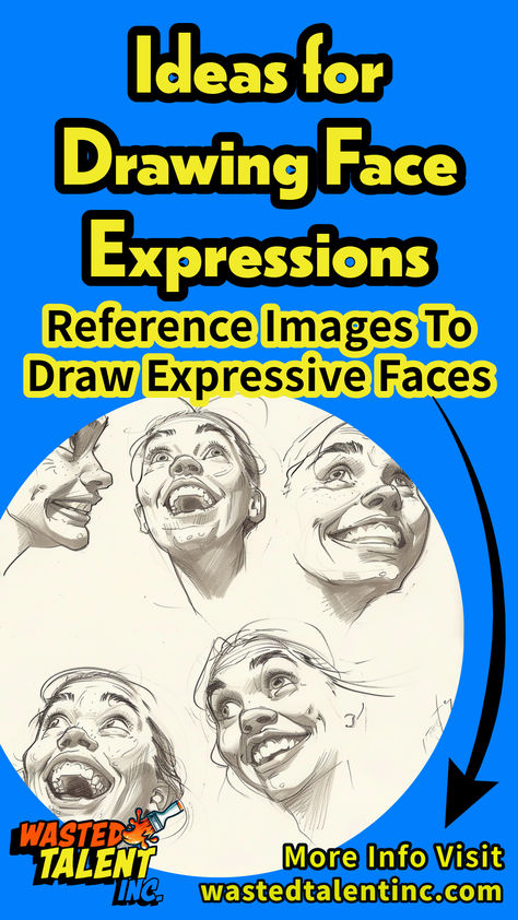 Ideas for Drawing Face Expressions: Reference Images To Draw Expressive Faces | Master facial expressions in your artwork with tips on anatomy, realism, and subtlety. Learn to enhance emotions using shadows, textures, and effective references | Drawing Face Expressions Sketches | Drawing Face Expressions Reference | Drawing Face Expressions Happy | Drawing Face Expressions Angry | Drawing Face Expressions Sad | drawing facial expressions | drawing facial expressions reference | Wasted Talent Inc Facial Expressions Template, Art Facial Expressions Drawing Reference, Cartoon Facial Expressions Drawing, Surprise Expression Drawing, How To Draw Facial Features, Comic Face Expressions, Face Expressions Reference, People Expressions, Draw Facial Expressions