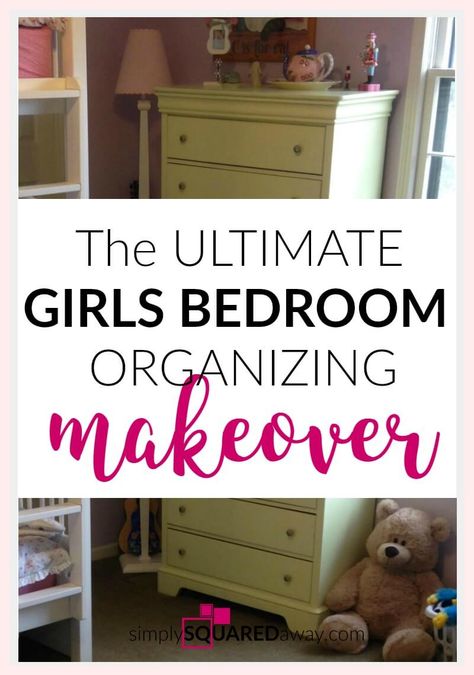 This is the ultimate girls bedroom organizing makeover. Teach your children early how to keep organized. Organize Inspiration, Girls Bedroom Organization, Girls Room Organization, Organization Ideas Bathroom, Organization Ideas Pantry, Cluttered Bedroom, Bedroom And Closet, Kids Bedroom Organization, Organization Hacks Bedroom