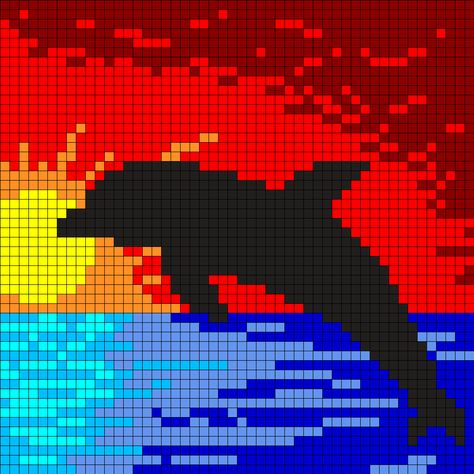 Pixel Art Pattern Dolphin, Pixel Art Quilt Pattern, Pixel Art Quilt, Dolphin Pixel Art, Pixel Art Templates Pattern, Bead Art Patterns, Pixel Art Stitch, Paper Art Ideas, Pixel Quilting