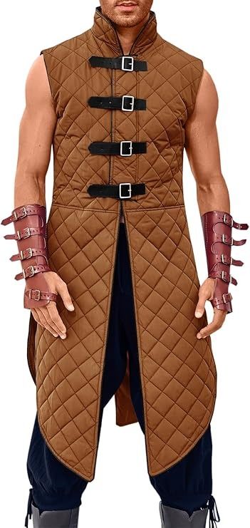 Amazon.com: Runcati Men's Padded Gambeson Vest Sleeveless Aketon Armor Medieval Knight Surcoat Halloween LARP Costume Dress : Clothing, Shoes & Jewelry Armor Medieval, Medieval Gothic, Viking Costume, Leather Belt Buckle, Coat For Men, Sleeveless Coat, Larp Costume, Man Pad, Medieval Knight