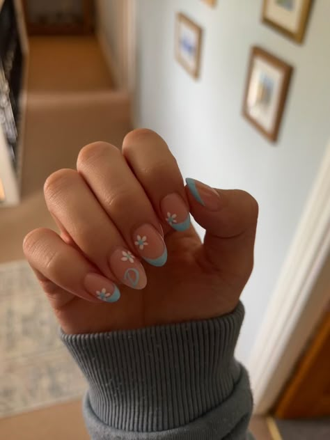 White Nails With C Initial, Short Acrylics With Initial, Flower Nails With Initial, Nails With His Initials Blue, Cute Nails With Boyfriends Initial Short, Blue French Tip Nails With Initial, Almond Nails With J Initial, Almond Acrylic Nails With Initial, Cute Nails With Bf Initials