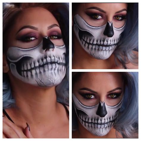 Half Skull makeup for HALLOWEEN!!!!! BOO!! Skull Makeup Half Face Men, Bottom Half Skull Makeup, Half Skull Makeup Men, Half Skull Face Makeup, Half Skull Face, Half Skull Makeup, Skull Face Makeup, Makeup For Halloween, Diy Skulls