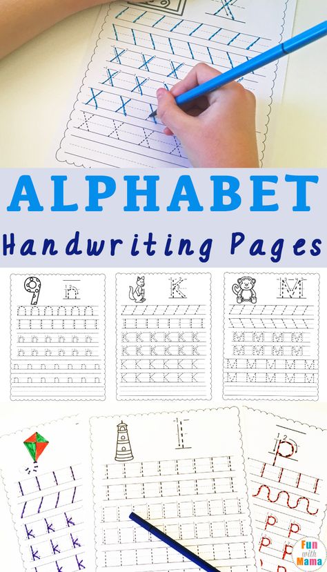 Printable Alphabet Handwriting Pages for preschool or kindergarten. Kids will get practice with letter formation in the correct way. #handwriting #preschool #writing #pages #kindergarten Alphabet Handwriting Worksheets, Kindergarten Handwriting, Alphabet Handwriting Practice, Alphabet Handwriting, Alphabet Letter Activities, Teaching Handwriting, Handwriting Practice Worksheets, Handwriting Analysis, Improve Handwriting