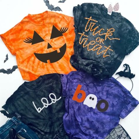 Diy Halloween Shirts, Cat Halloween Makeup, Halloween Shirts Kids, Tie Dye Crafts, Fall Flannel, How To Tie Dye, Halloween Shirts, Diy Decor Crafts, Silhouette Cameo Projects