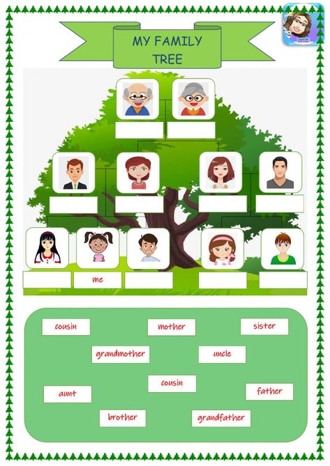 The family online worksheet for Grade 3. You can do the exercises online or download the worksheet as pdf. Family Tree Worksheet For Kids, Where We Live Preschool Activities, Family Worksheet For Grade 1, Family Worksheets For Kids, Family Tree Ideas For Kids, My Family Worksheet, Primary English Teaching, Family Tree Ideas, Family Exercise