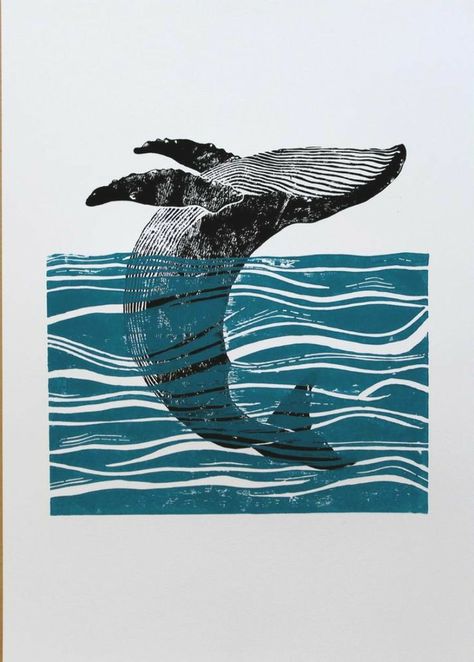 Whale Painting, Linocut Printmaking, Lino Art, Whale Art, Linocut Art, Printmaking Art, A Whale, Arte Inspo, Humpback Whale