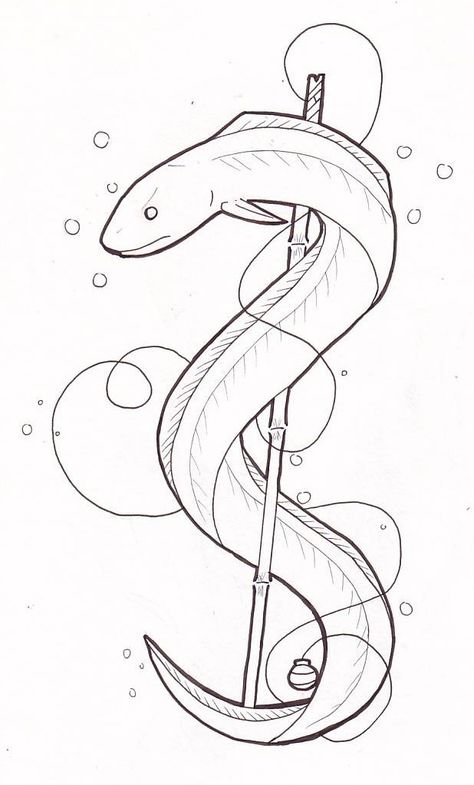 Cute Eel Drawing, Sea Snake Drawing, Eels Drawings, Eel Sketch, Moray Eel Drawing, Eel Tattoo Design, Drawing Sketches Tattoo, Eel Illustration, Eel Drawing