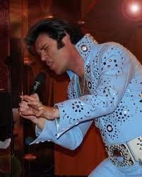 Chance Michaels an Elvis impersonator performing around Vegas. Happy Birthday Elvis, Flashy Outfits, Tacky Wedding, Elvis Has Left The Building, Glitter Jumpsuit, King For A Day, Elvis Impersonator, Better Off Dead, Pompadour Hairstyle