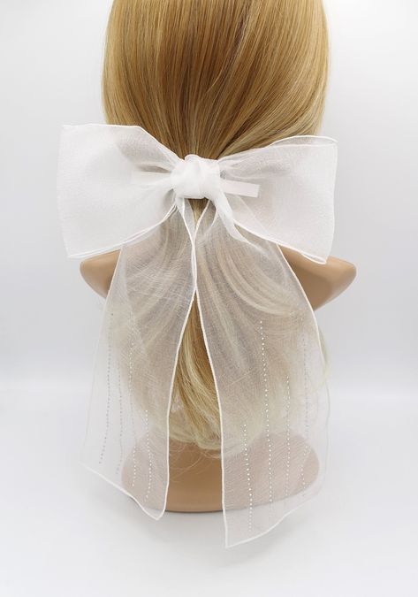 organza bling hair bow large sytlish hair bow for women at $18.37 Organza Hair Bow, Hair Bows For Women, Bling Hair, Y2k Hairstyles, Vertical Pattern, Bow Hairstyle, Hair Ribbons, Flower Girl Hairstyles, Bow Clip