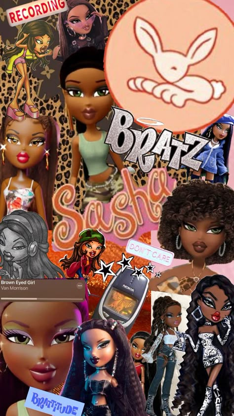 Sasha 🐆 #Bratz #Sasha Bratz Sasha And Dylan, Bratz Wallpaper Sasha, Black Bratz Doll Wallpaper, Brats Wallpapers Iphone, Bratz Username Ideas, Bratz Sasha Cartoon, Bratz Laptop Wallpaper, Sims Bratz, Bratz Sasha Aesthetic