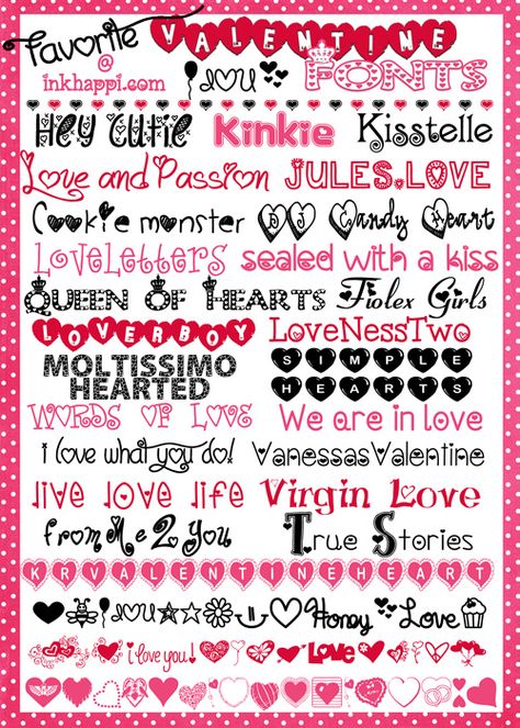 Don't you just LOVE these valentine fonts?!! 27 free fonts with download links as well as a valentine subway art to go along with them. Valentine Fonts, Love Font Word, Fonts With Heart Glyphs, Valentine Fonts Free, Valentine Font, Font Packs, Popular Fonts, Fancy Fonts, Cricut Fonts