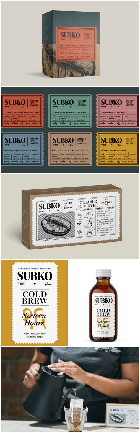 Lable Package Design Coffee, Subko Coffee Packaging, Vintage Coffee Packaging, Specialty Coffee Packaging, Coffee Bean Packaging Design, Coffee Box Design, Coffee Packaging Design Boxes, Coffee Label Packaging, Coffee Packing Design