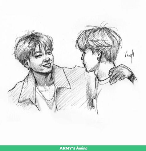 Jikook! Jikook Drawing, Jikook Sketch, Jimin Art Drawing Easy, Jimin Drawing Easy Pencil, Bts Artwork, Jimin Pencil Drawing, Bts Sketch, Jikook Fanart, Realistic Sketch