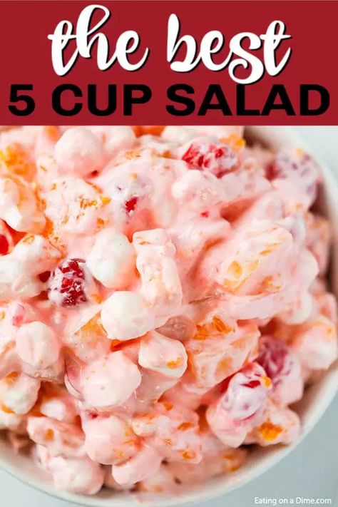 5 Cup Salad Recipe, Five Cup Salad Recipe, Fruit Salad With Cool Whip, 5 Cup Salad, Dessert Salad Recipes, Ambrosia Recipe, Easter Salad, Fluff Salad Recipes, Ambrosia Fruit Salad