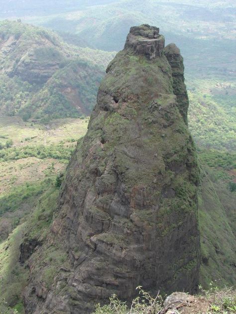 Prabalgad Fort, also known as Kalavantin Durg (Kalavantin’s Fort), is located between Matheran and Panvel in the Indian state of Maharashtra near the city of Mumbai, in the Western Ghats or the Sahyadri Mountains, India Sahyadri Mountains, Western Ghats, Watch Tower, Incredible India, Ancient Ruins, India Travel, Beautiful Places To Visit, Fantasy Landscape, Abandoned Places