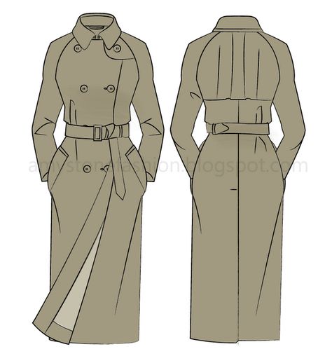 Trench coat with raglan sleeves  flat fashion sketch templates 0170 Flat Fashion Sketch, Fashion Sketch Template, Mode Mantel, Fashion Design Drawing, Flat Drawings, Flat Sketches, Country Fashion, Fashion Sketch, Fashion Illustration Sketches