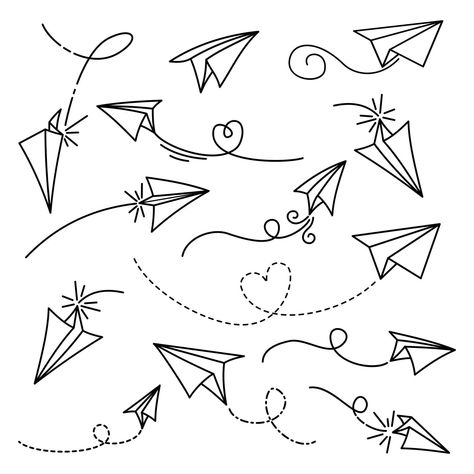 Draw Paper Airplane, Paper Plane Doodle, Plane Doodle, Airplane Vector Illustration, Paper Airplane Drawing, Airplane Doodle, Doodle Paper, Airplane Sketch, Plane Icon