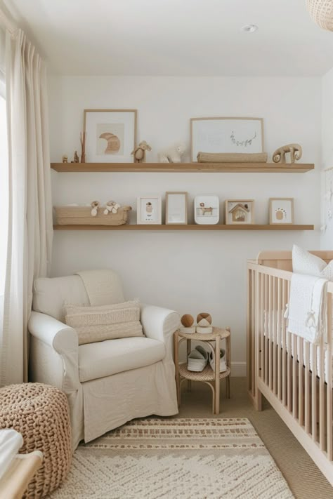 Create a soothing and timeless space with neutral nursery ideas, perfect for any gender. Click to see more. Nursery Girl Ideas, Baby Bedroom Design, Deer Themed Nursery, Rustic Bedroom Decor Ideas, Modern Baby Boy Nursery, Minimalist Baby Room, Neutral Boy Nursery, Natural Crib, Affordable Nursery