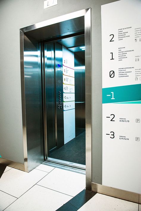 Galeria Katowicka Wayfinding Elevator Signage, Hotel Wayfinding, Mall Signage, Interior Wayfinding, Hospital Signage, Wayfinding Signage Design, Signage And Wayfinding, Office Signage, Wayfinding Signs