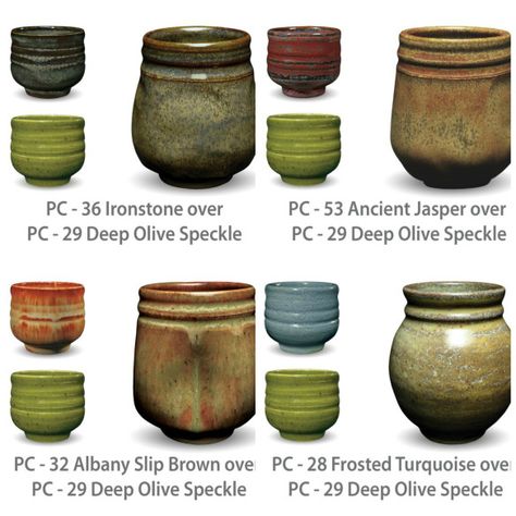 Natural Glazes For Pottery, Deep Olive Speckle Glaze Combinations, Pottery Glaze Combinations, Glazing Ceramics, Glaze Layering, High School Ceramics, Ceramic Glazing, Ceramic Designs, Glaze Colors