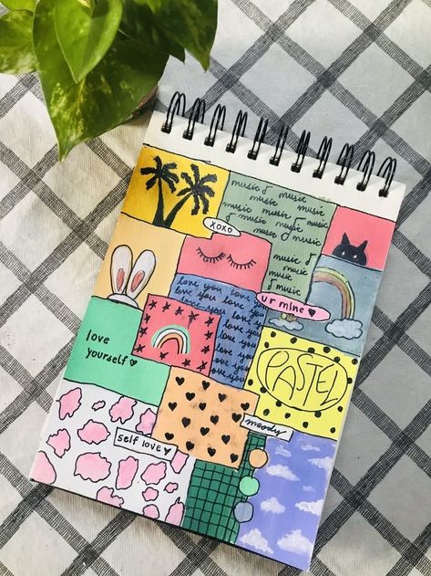 Mood Board Drawing Sketchbook Ideas, Diary Painting Ideas, Ways To Fill A Sketchbook, Collage Art Drawing, Fun Art Ideas, Cute Art Projects, Diary Art, Painting Mood, Easy Mandala Drawing