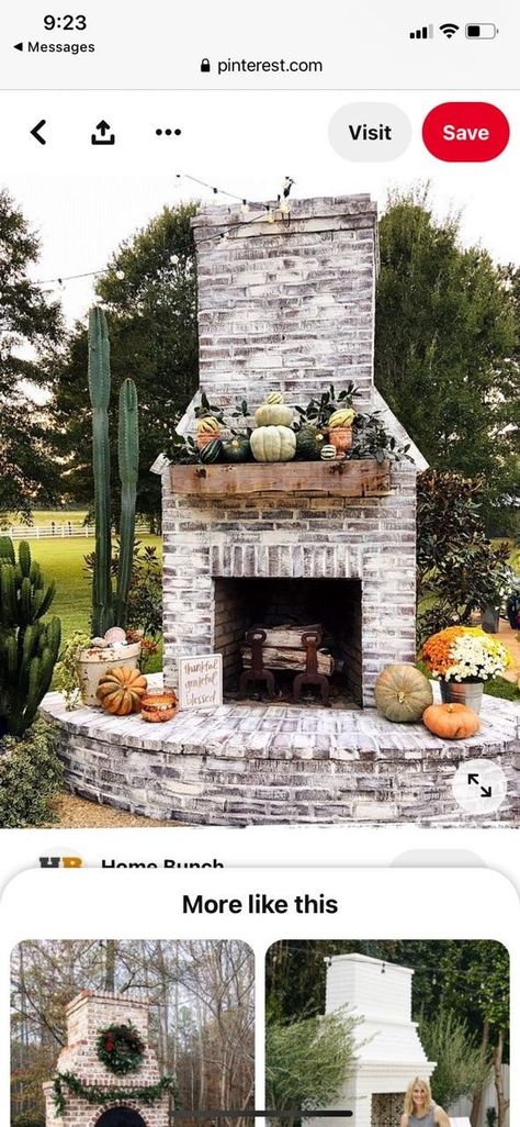 Brick Outdoor Fireplace, Deck Redo, White Wash Brick Fireplace, Fire Rings, Fireplace Patio, Diy Outdoor Fireplace, Fire Pits Outdoor, Fireplace Kits, Fire Tables