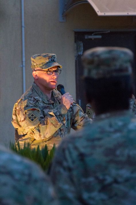 Maj. Gen. Paul J. LaCamera, commanding general, Regional Command (South) and 4th Infantry Division, speaks to servicemembers and civilians in front of the RC(S) headquarters June 6, 2014. The speech was part of a ceremony remembering the sacrifices of 4th Inf. Div. Soldiers and others who assaulted the beaches of Normandy 70 years ago on their way to liberating France and the rest of Europe (U.S. Army photo by Sgt. 1st Class Brock Jones). Paul Lacamera, Beaches Of Normandy, 4th Infantry Division, Army Photo, Mark Harmon, Army Pics, Major General, Military Pictures, Military Heroes